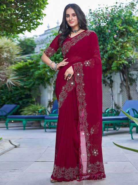 Mitera Mirror Work Pure Georgette Saree - Image 4