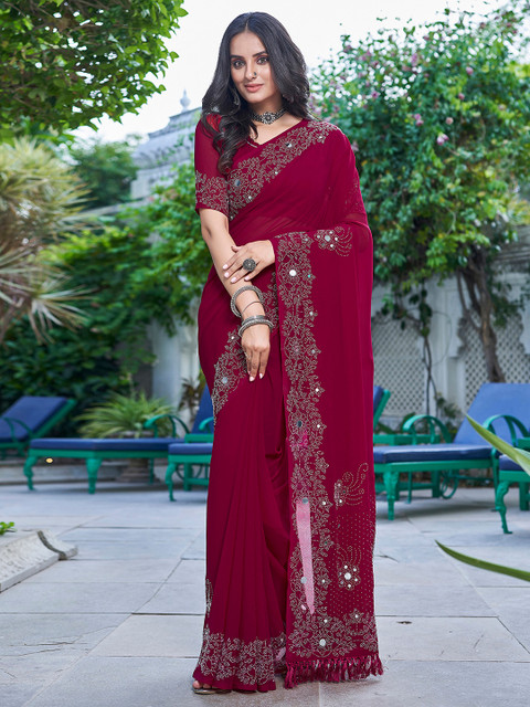 Mitera Mirror Work Pure Georgette Saree - Image 3