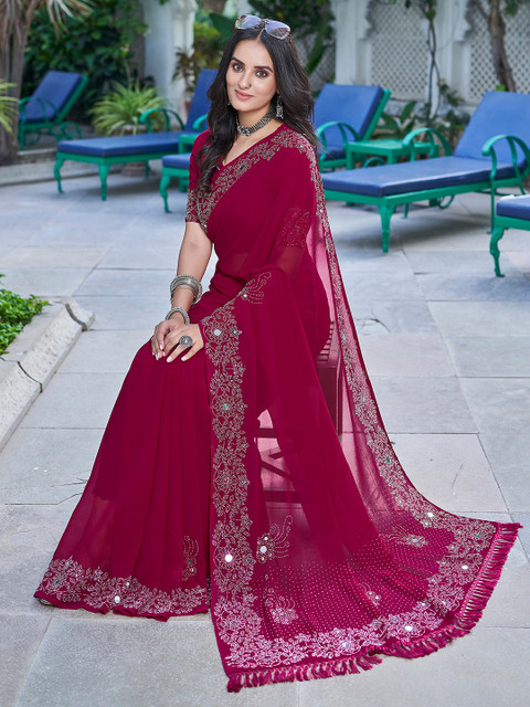 Mitera Mirror Work Pure Georgette Saree - Image 5