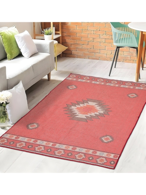 AAZEEM Red & White Traditional Anti-Skid Carpet