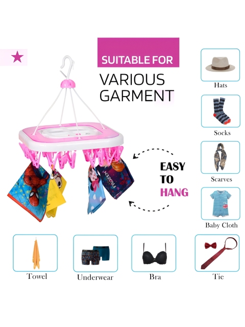 Kuber Industries Set Of 2 With 36 clips at end Pink Plastic Hanger - Image 5