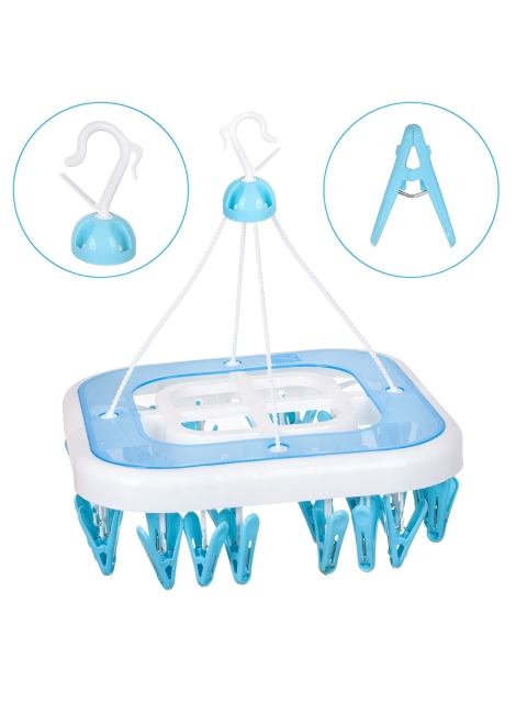 Kuber Industries Blue & White Set of 1 36 Clips Clothes Plastic Hanger - Image 5