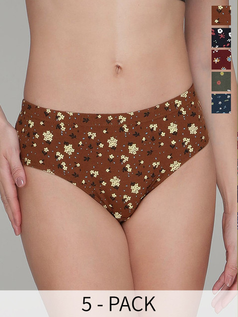 AMUL COMFY Women Set of 5 Printed Pure Cotton Basic Briefs