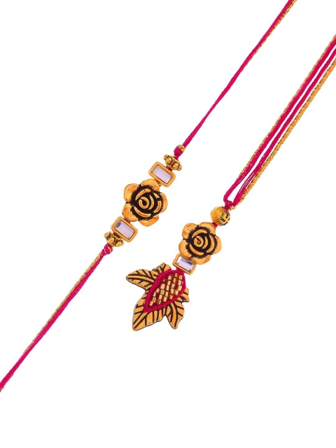 Aapno Rajasthan Beautiful Gold Rose & Leaf Bhaiya Bhabhi Thread Rakhi Set - Image 3