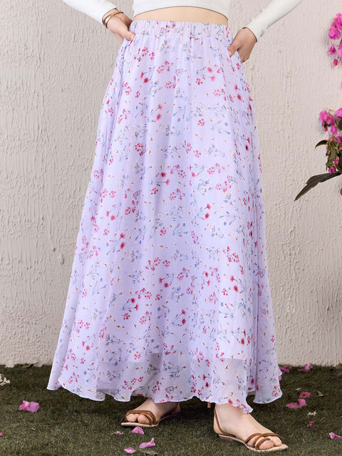 Berrylush Women Printed Flared Maxi Skirts