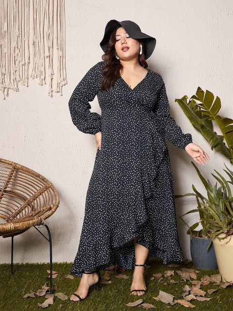 Berrylush Curve Women Polka Dot Print Ruffled Maxi Dress