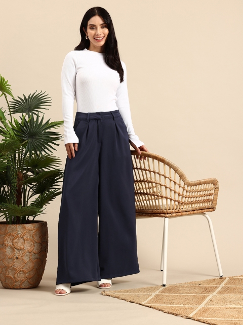 Mast & Harbour Women Wide Leg Pure Cotton Trousers
