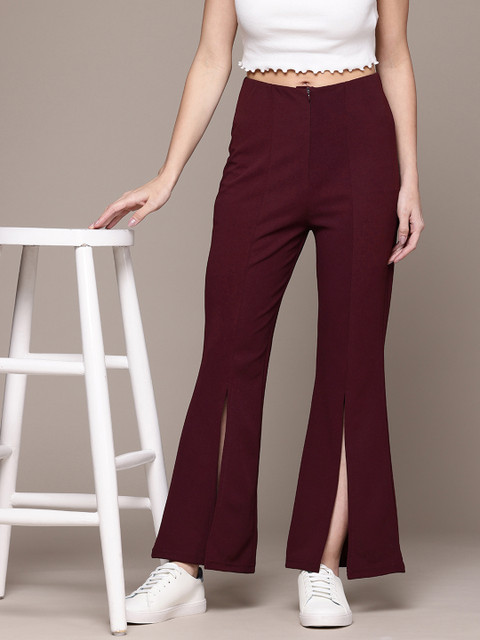 The Roadster Lifestyle Co. Women Side-Slits High-Rise Bootcut Trousers