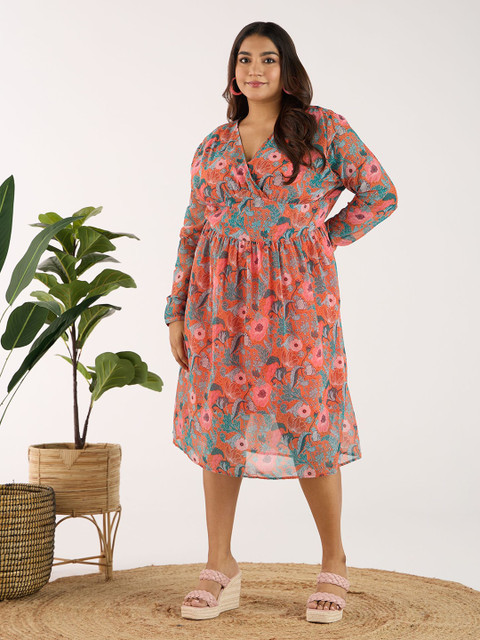 Big Hello - The Plus Life Floral Print A-Line Midi Dress