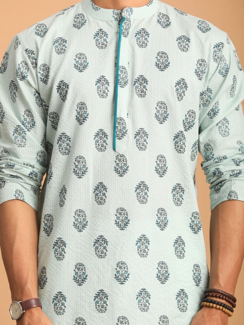 VASTRAMAY Men Ethnic Motifs Band Collar Thread Work Kurta - Image 2