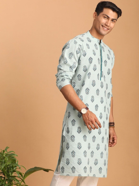 VASTRAMAY Men Ethnic Motifs Band Collar Thread Work Kurta - Image 3