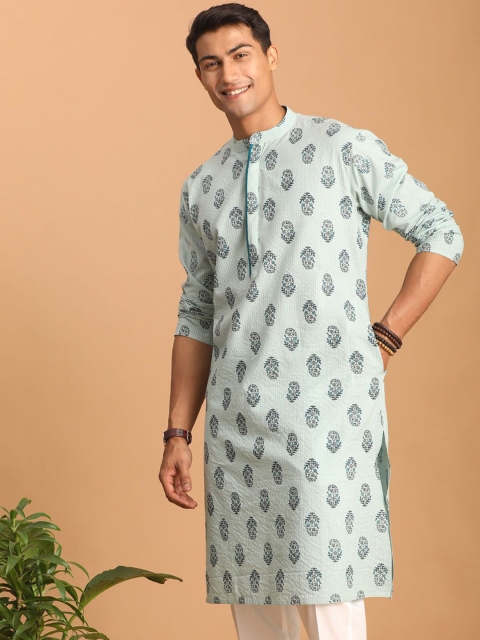 VASTRAMAY Men Ethnic Motifs Band Collar Thread Work Kurta - Image 5
