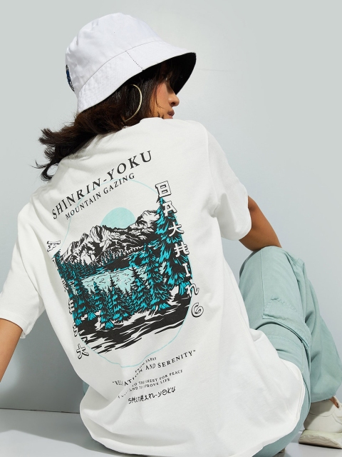 max URB_N Women Oversized Back Printed T-shirt