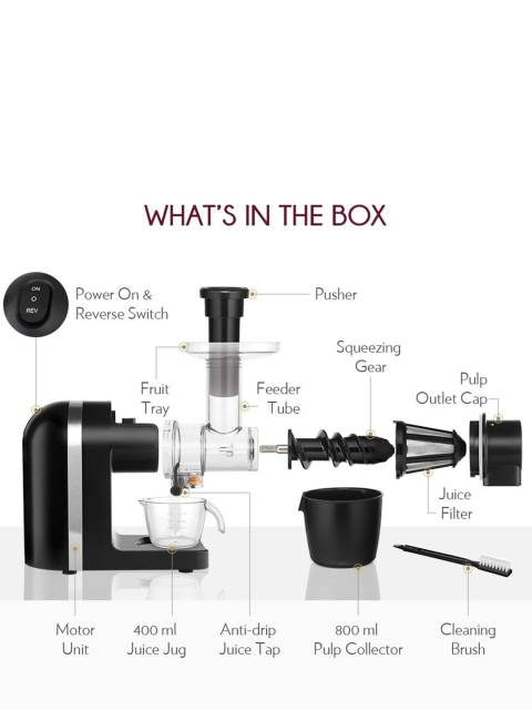BOROSIL NutriRich Black 200 W Motor 85 RPM Slow Juicer With Masticating Technology - Image 5