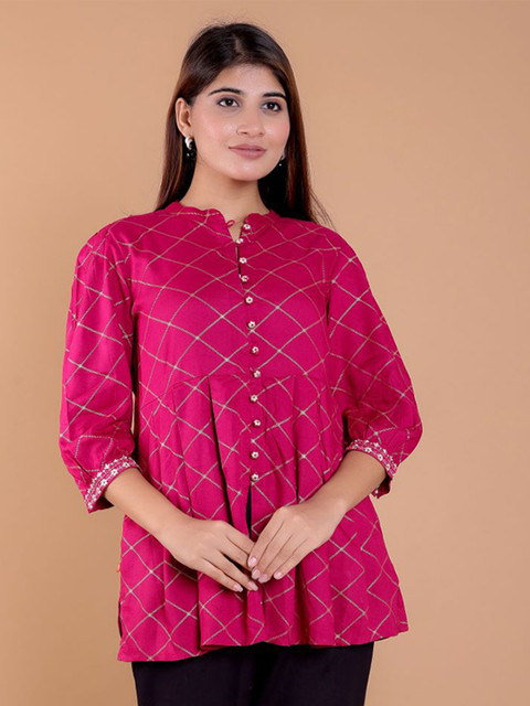 VASVI Print Mandarin Collar Printed Top