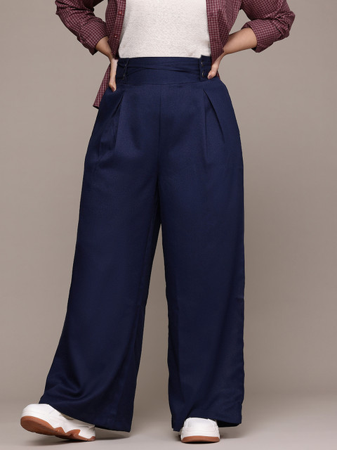 The Roadster Lifestyle Co. Women Plus-Size Pleated Wide Leg Trousers