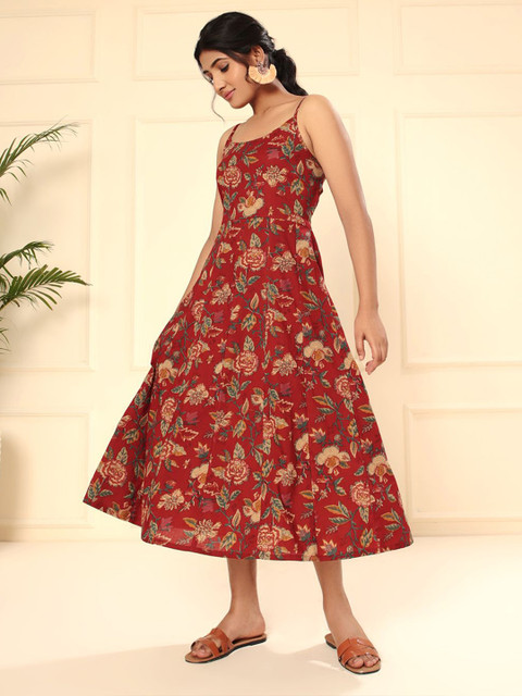 ARAVALII Floral Printed Fit & Flared Dress - Image 3