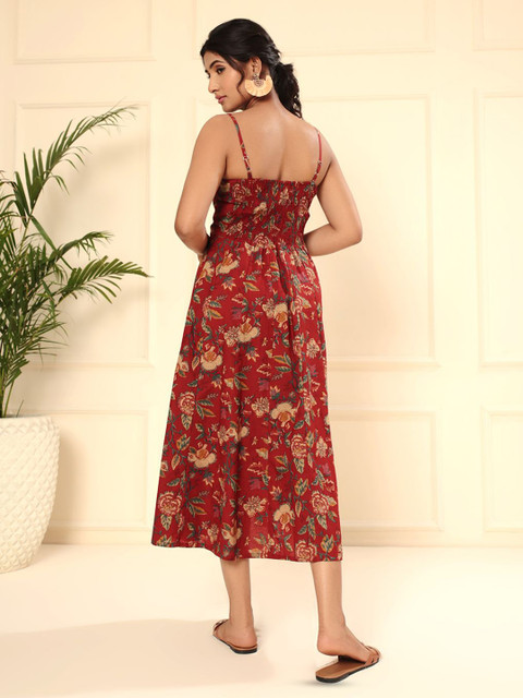 ARAVALII Floral Printed Fit & Flared Dress - Image 4
