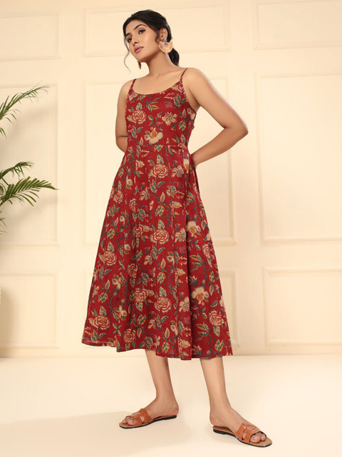 ARAVALII Floral Printed Fit & Flared Dress - Image 5