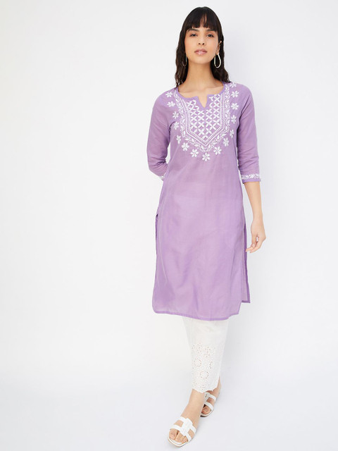 max Ethnic Motifs Yoke Design Notch Neck Thread Work Ethnic Kurta