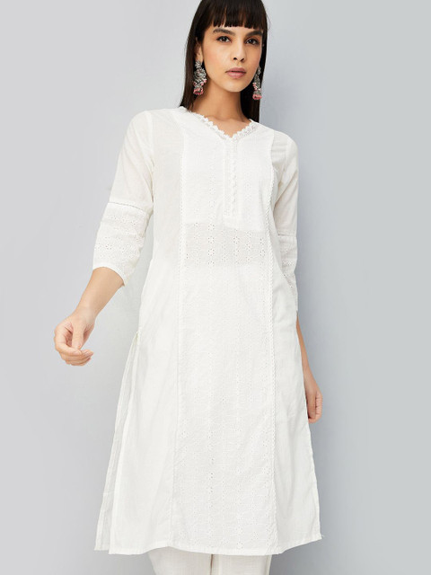 max Floral Embroidered Gotta Patti Schiffli Cotton Straight Kurta