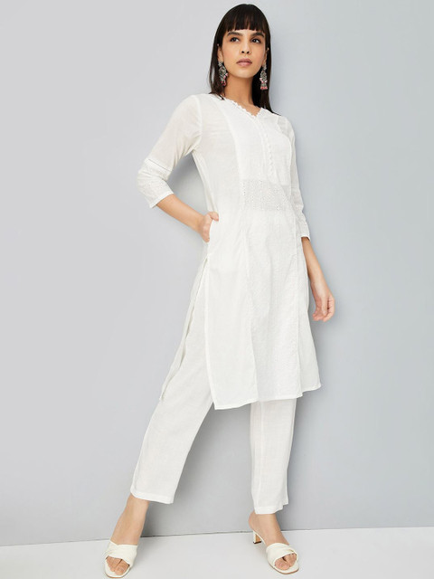 max Floral Embroidered Gotta Patti Schiffli Cotton Straight Kurta - Image 3