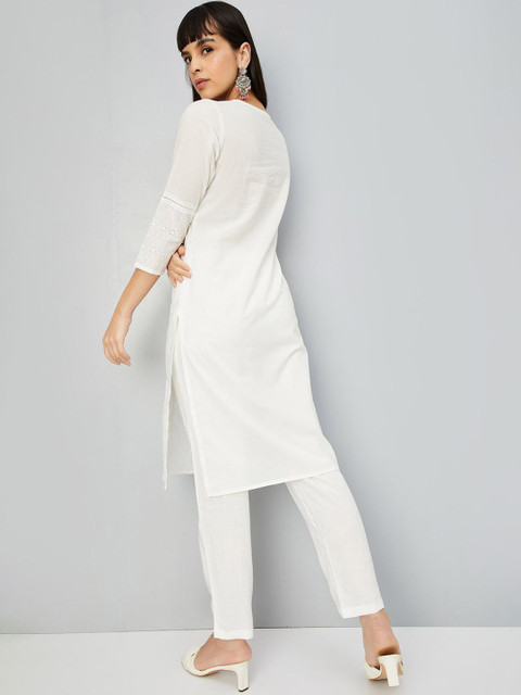 max Floral Embroidered Gotta Patti Schiffli Cotton Straight Kurta - Image 4