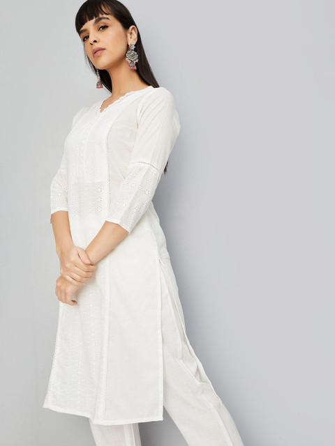 max Floral Embroidered Gotta Patti Schiffli Cotton Straight Kurta - Image 5