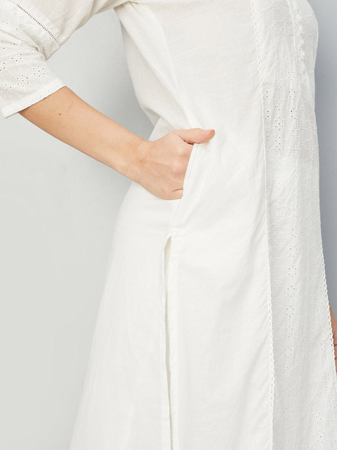 max Floral Embroidered Gotta Patti Schiffli Cotton Straight Kurta - Image 7