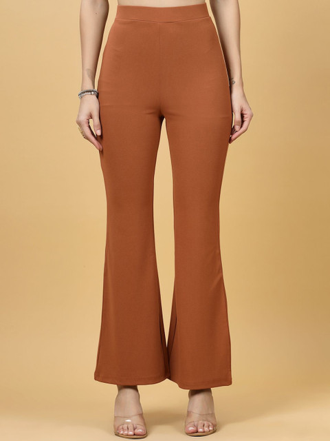 plusS Women Rust Bootcut Regular Fit High-Rise Trousers