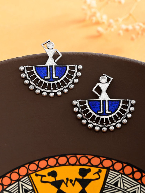 Voylla Silver-Plated Warli Contemporary Drop Earrings