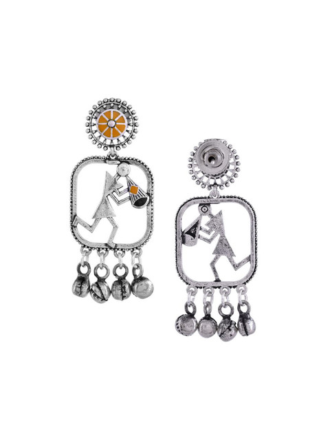 Voylla Silver-Plated Warli Contemporary Drop Earrings - Image 4