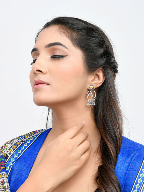 Voylla Silver-Plated Warli Contemporary Drop Earrings - Image 5