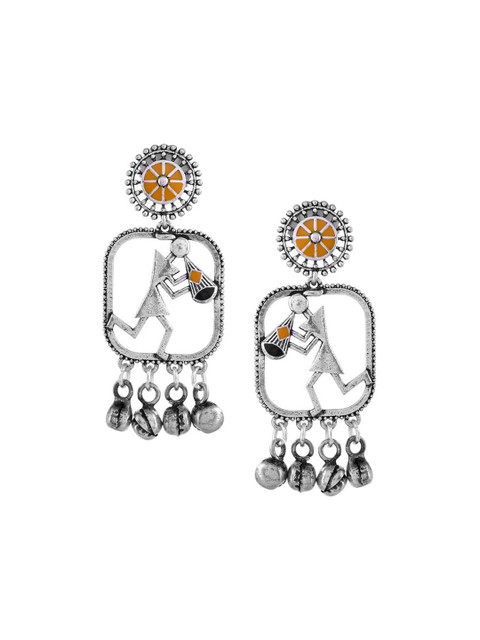 Voylla Silver-Plated Warli Contemporary Drop Earrings - Image 2