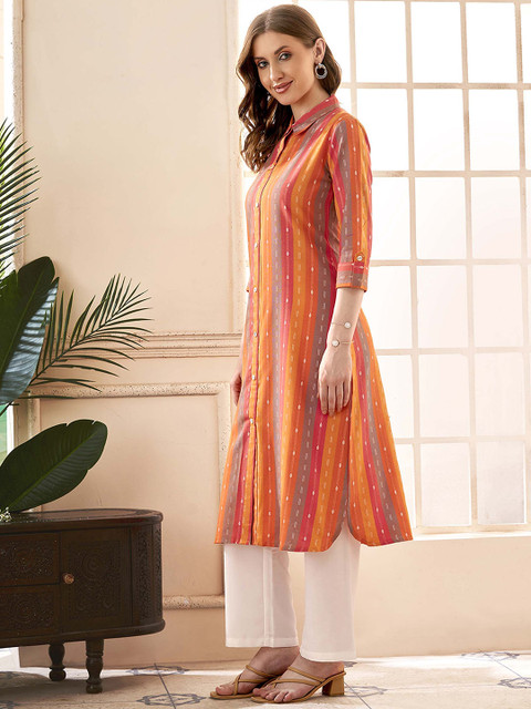 Anouk Rustic Orange Printed Shirt Collar Tunic with Trousers - Image 5