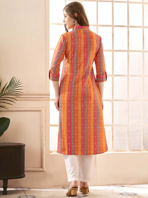 Anouk Rustic Orange Printed Shirt Collar Tunic with Trousers - Image 6
