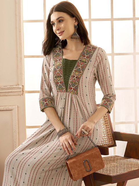 Anouk Rustic Women Pure Cotton Dobby Weave Handloom Pleated A-Line Kurta with Trouser - Image 7