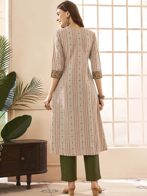 Anouk Rustic Women Pure Cotton Dobby Weave Handloom Pleated A-Line Kurta with Trouser - Image 6