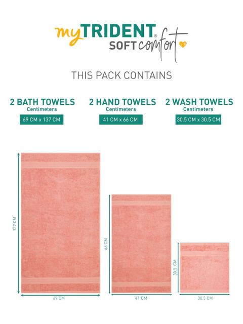 MYTRIDENT Soft Comfort Coral 6 Pieces Pure Cotton 500 GSM Towel Set - Image 7