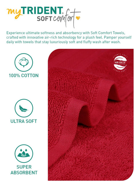 MYTRIDENT Soft Comfort Red 6 Pieces Pure Cotton 500 GSM Towel Set - Image 6