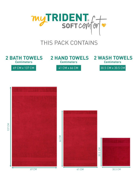MYTRIDENT Soft Comfort Red 6 Pieces Pure Cotton 500 GSM Towel Set - Image 7