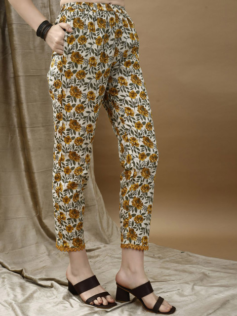 KALINI Floral Printed Pure Cotton Anarkali Kurta With Trousers & Dupatta - Image 3