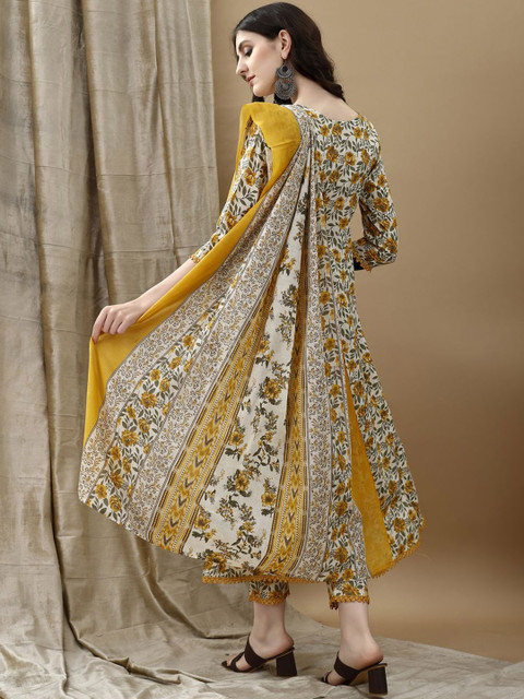 KALINI Floral Printed Pure Cotton Anarkali Kurta With Trousers & Dupatta - Image 6
