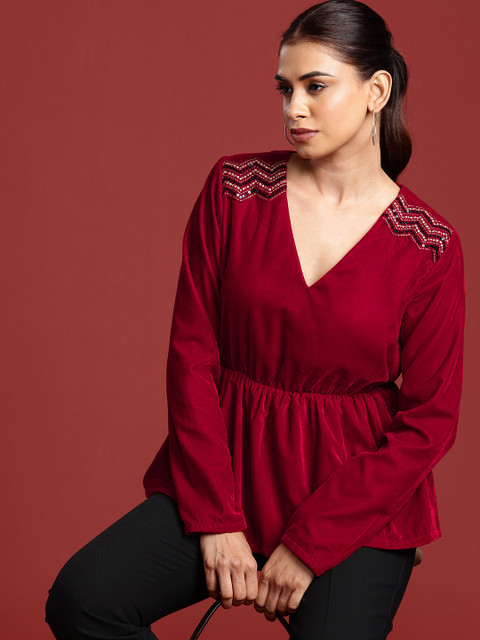 all about you Sequined Detail V-Neck Velvet Top