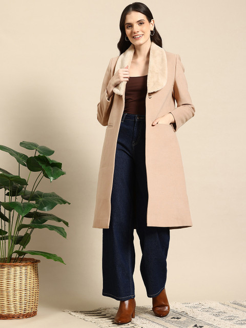 Mast & Harbour Faux Fur Lapel Longline Overcoat