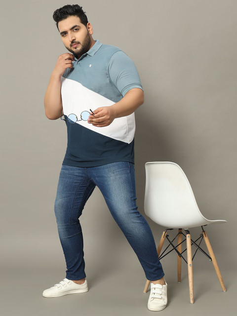 OGEN Men Colourblocked Polo Collar Plus Size T-shirt