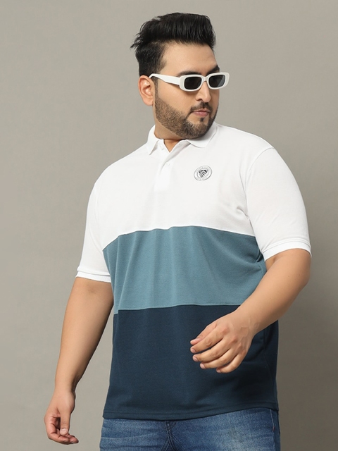 OGEN Men Colourblocked Polo Collar Plus Size T-shirt