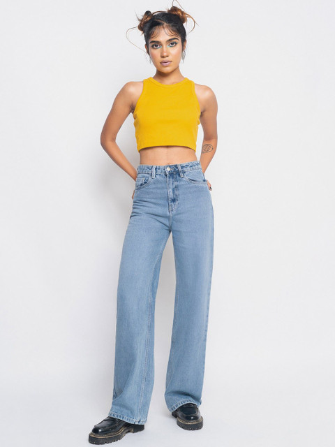 FREAKINS Women Straight Fit High-Rise Low Distress Light Fade Cotton Jeans