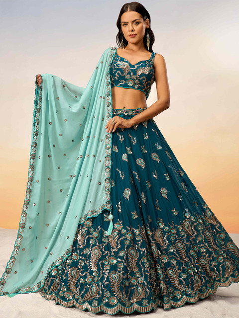 panchhi Embroidered Sequinned Semi-Stitched Lehenga & Unstitched Blouse With Dupatta