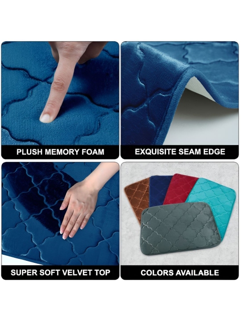 Story@home Blue Textured Microfiber Anti Skid 210 GSM Rectangular Bath Rug - Image 6